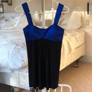 Dressy black tank with contrast royal blue bustier